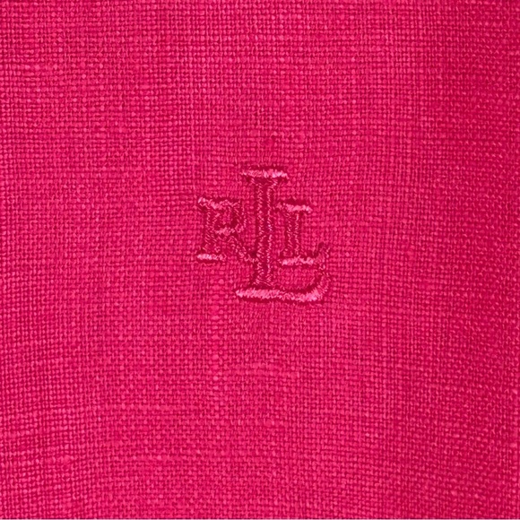 Lauren Ralph Lauren Linen Roll Tab Sleeve Shirt Size L Large Bright Pink LRL - Picture 3 of 8